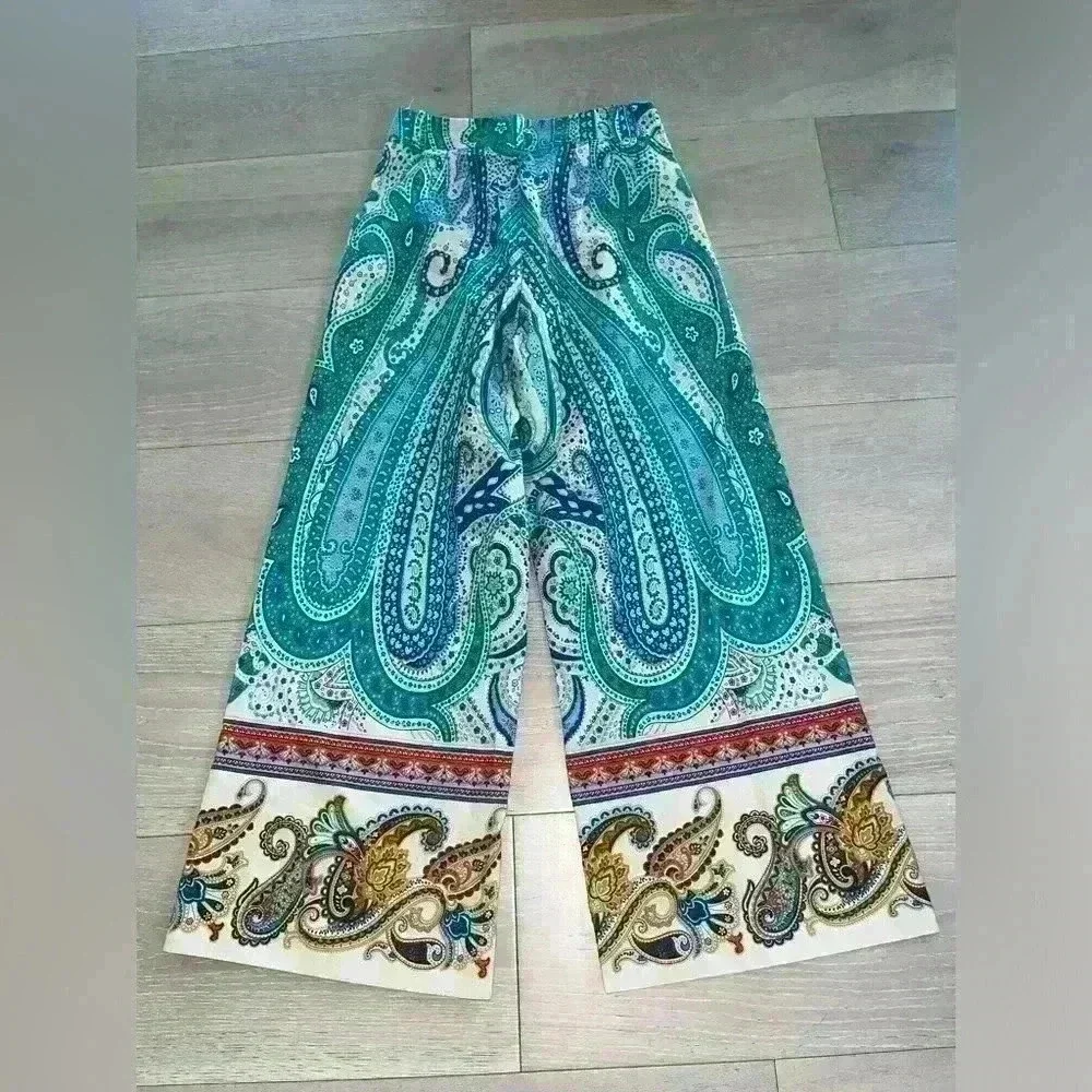Zara printed pants mid rise wide leg paisley size XS extra small - Picture 8 of 8